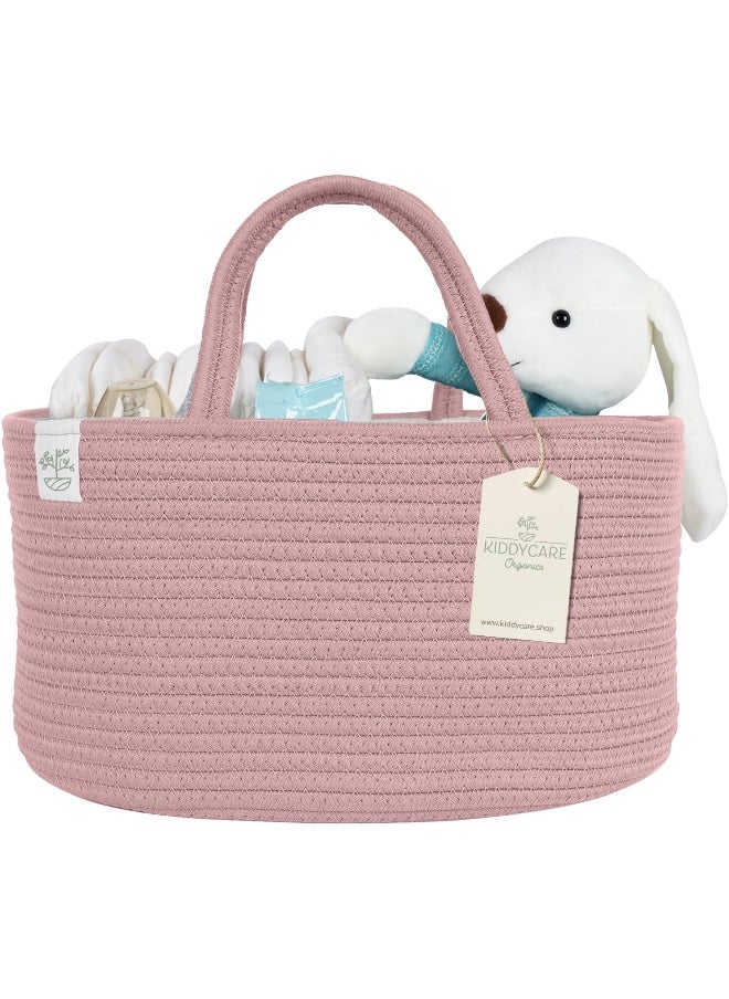 KiddyCare Diaper Caddy Organizer for Baby Nursery Basket with Handle Lid Nursing Caddy with Changing Table Organizer Cart Newborn Caddy Rosy (Floral Print) X-Large
