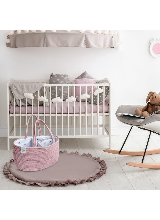 KiddyCare Diaper Caddy Organizer for Baby Nursery Basket with Handle Lid Nursing Caddy with Changing Table Organizer Cart Newborn Caddy Rosy (Floral Print) X-Large
