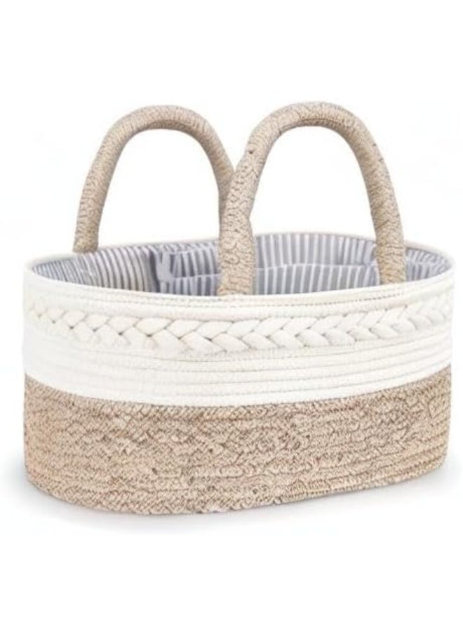 Maliton Baby Diaper Caddy Organizer, Stylish Cotton Rope Baby Basket Nursery Storage Organizer for Changing Table, Extra Large Diaper Caddy for Baby Stuff, Baby Registry Must Haves