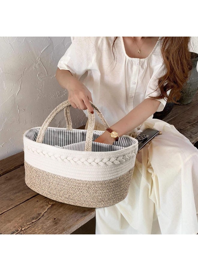 Maliton Baby Diaper Caddy Organizer, Stylish Cotton Rope Baby Basket Nursery Storage Organizer for Changing Table, Extra Large Diaper Caddy for Baby Stuff, Baby Registry Must Haves
