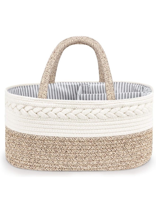 Maliton Baby Diaper Caddy Organizer, Stylish Cotton Rope Baby Basket Nursery Storage Organizer for Changing Table, Extra Large Diaper Caddy for Baby Stuff, Baby Registry Must Haves