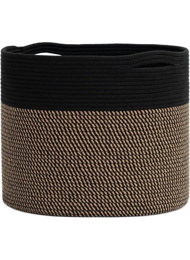 Goodpick Woven Rope Storage Basket, Blanket Basket for Towel, Shoe, Clothes, Large Toy Storage for Playroom, Living Room, Nursery, Toy Bin, Black