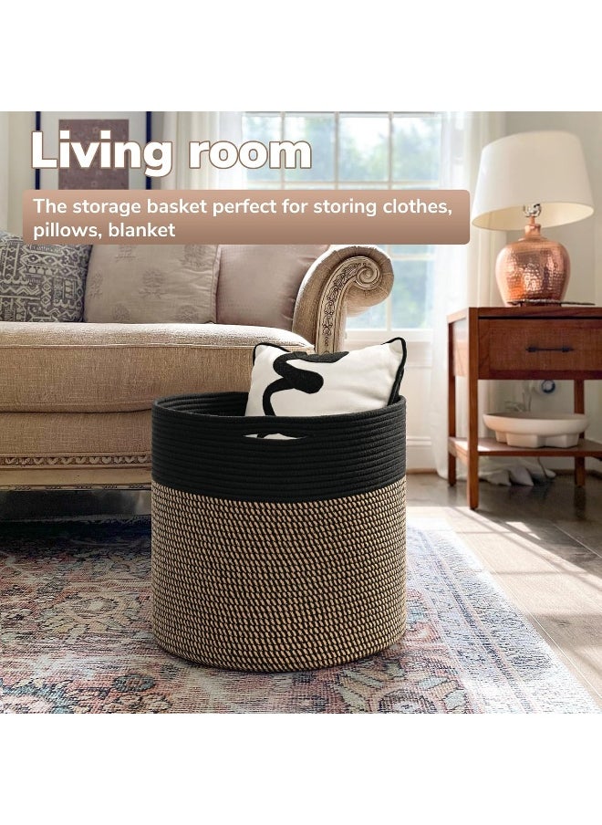 Goodpick Woven Rope Storage Basket, Blanket Basket for Towel, Shoe, Clothes, Large Toy Storage for Playroom, Living Room, Nursery, Toy Bin, Black