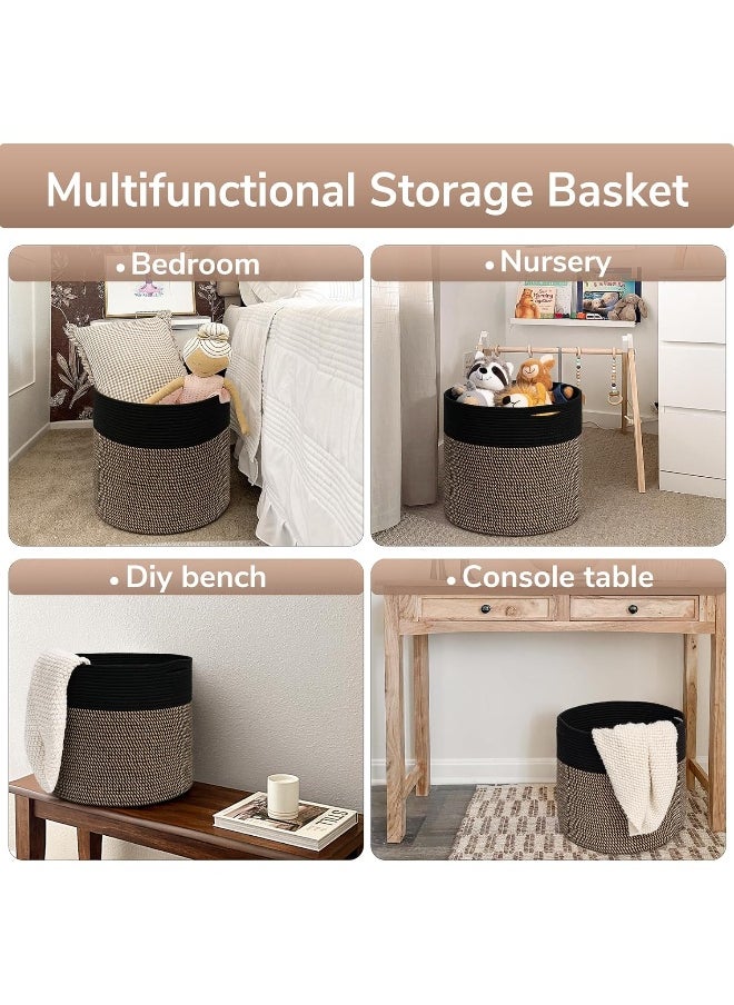 Goodpick Woven Rope Storage Basket, Blanket Basket for Towel, Shoe, Clothes, Large Toy Storage for Playroom, Living Room, Nursery, Toy Bin, Black
