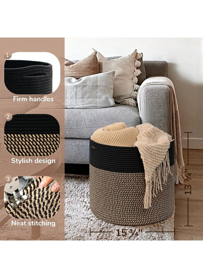 Goodpick Woven Rope Storage Basket, Blanket Basket for Towel, Shoe, Clothes, Large Toy Storage for Playroom, Living Room, Nursery, Toy Bin, Black