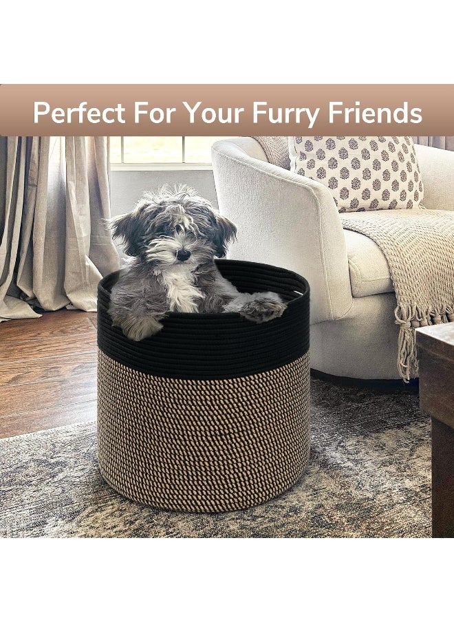 Goodpick Woven Rope Storage Basket, Blanket Basket for Towel, Shoe, Clothes, Large Toy Storage for Playroom, Living Room, Nursery, Toy Bin, Black