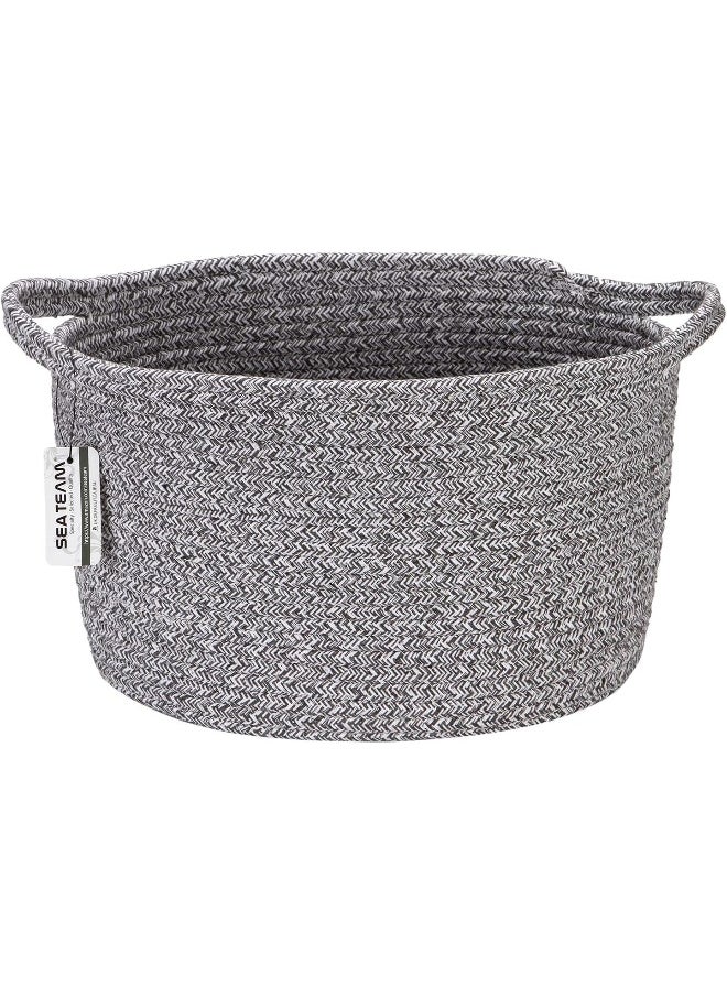 Sea Team Oval Cotton Rope Woven Storage Basket with Handles, Diaper Caddy, Nursery Nappies Organizer, Baby Shower Basket for Kid's Room, 12.2 x 8.7 x 9 Inches (Small Size, Mottled Grey)