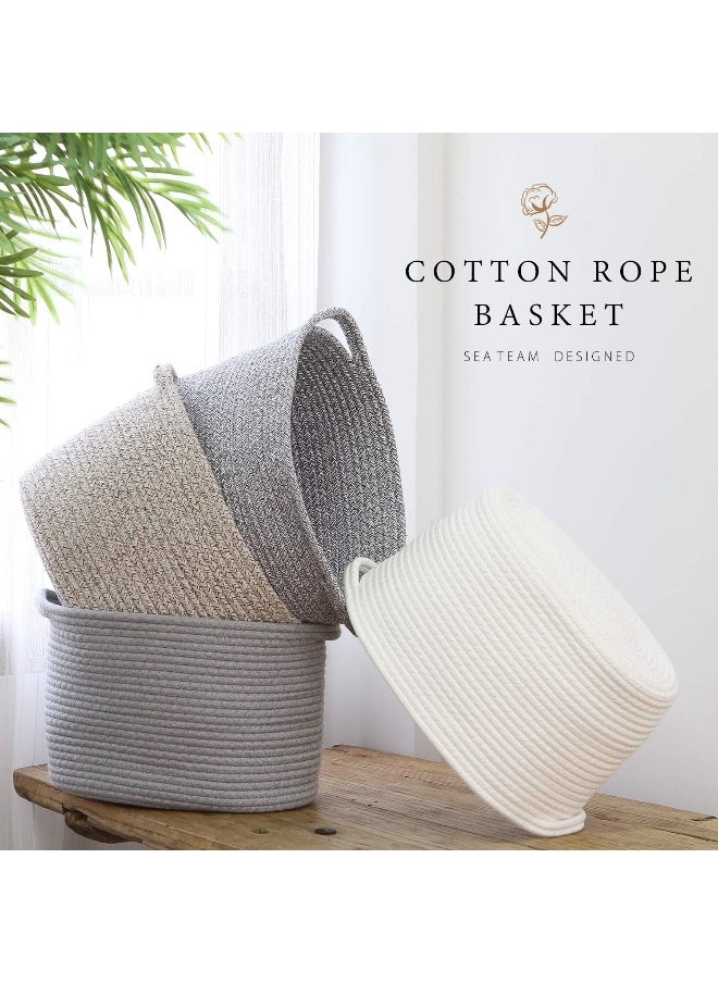 Sea Team Oval Cotton Rope Woven Storage Basket with Handles, Diaper Caddy, Nursery Nappies Organizer, Baby Shower Basket for Kid's Room, 12.2 x 8.7 x 9 Inches (Small Size, Mottled Grey)