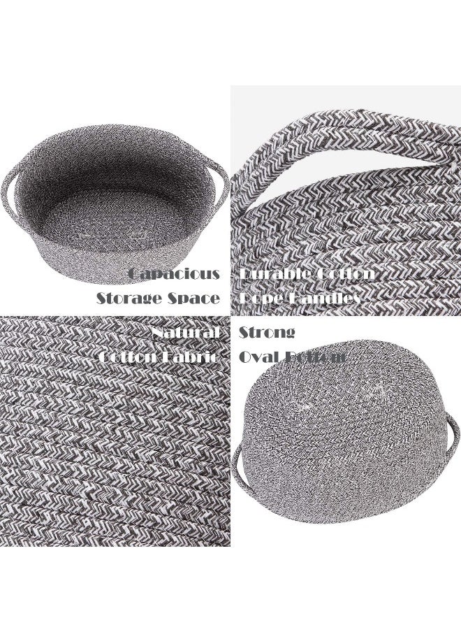 Sea Team Oval Cotton Rope Woven Storage Basket with Handles, Diaper Caddy, Nursery Nappies Organizer, Baby Shower Basket for Kid's Room, 12.2 x 8.7 x 9 Inches (Small Size, Mottled Grey)