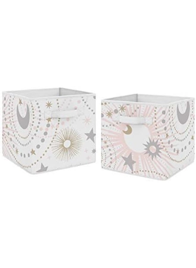 Sweet Jojo Designs Blush Pink, Gold and Grey Star and Moon Organizer Storage Bins for Celestial Collection - Set of 2
