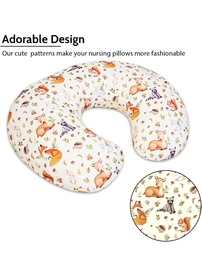 Nursing Pillow Cover for Baby Boy and Girl, Ultra Soft Comfortable Stretchy Removable Slipcover for Newborn Breastfeeding Pillows, Woodland Animals