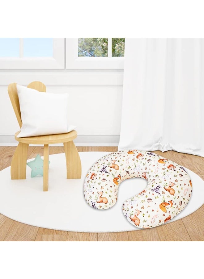 Nursing Pillow Cover for Baby Boy and Girl, Ultra Soft Comfortable Stretchy Removable Slipcover for Newborn Breastfeeding Pillows, Woodland Animals