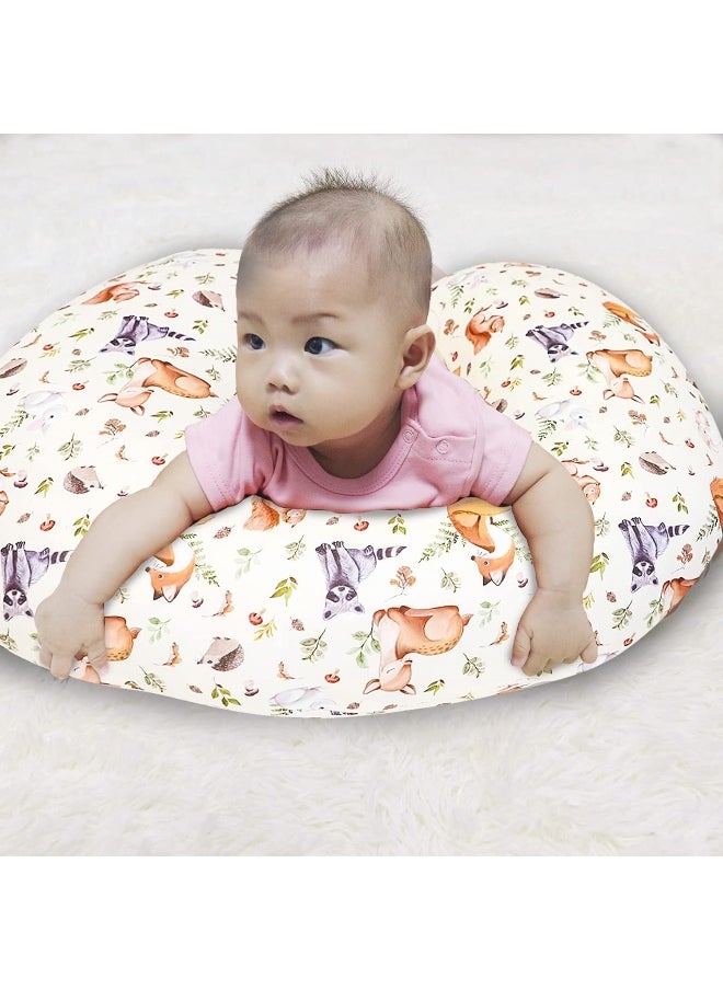 Nursing Pillow Cover for Baby Boy and Girl, Ultra Soft Comfortable Stretchy Removable Slipcover for Newborn Breastfeeding Pillows, Woodland Animals