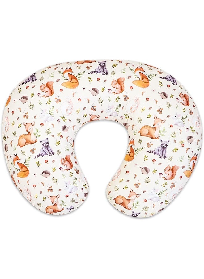 Nursing Pillow Cover for Baby Boy and Girl, Ultra Soft Comfortable Stretchy Removable Slipcover for Newborn Breastfeeding Pillows, Woodland Animals