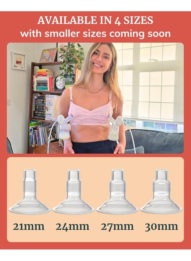 Larger Cushy Silicone Flanges, Breast Shields - Replacement Pump Parts - for Spectra, Lansinoh, Medela Pumps - Great for Elastic Nipples - Double (2 Pack) - 24mm