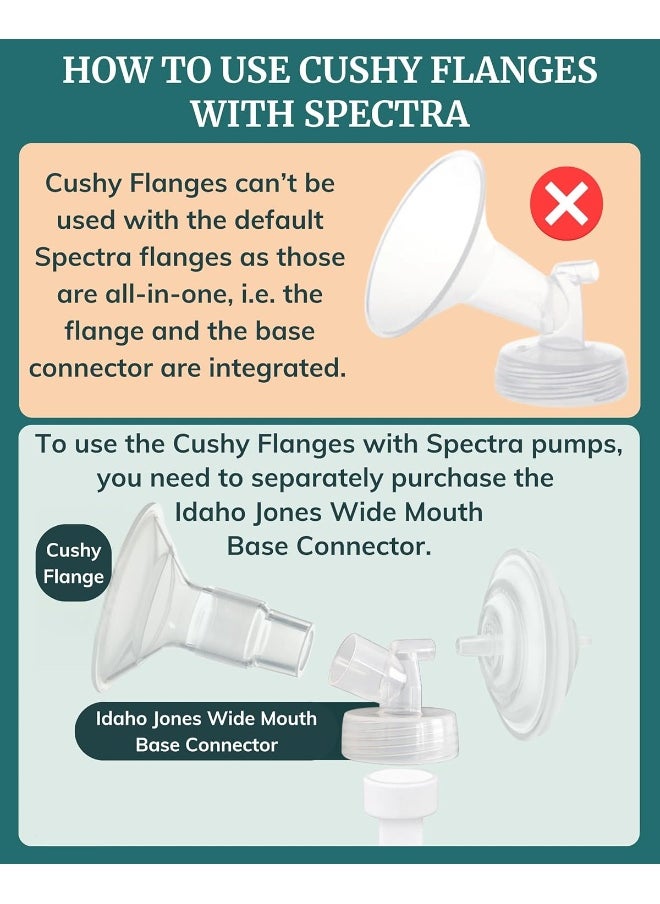 Larger Cushy Silicone Flanges, Breast Shields - Replacement Pump Parts - for Spectra, Lansinoh, Medela Pumps - Great for Elastic Nipples - Double (2 Pack) - 24mm