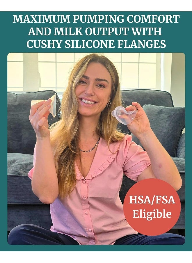 Larger Cushy Silicone Flanges, Breast Shields - Replacement Pump Parts - for Spectra, Lansinoh, Medela Pumps - Great for Elastic Nipples - Double (2 Pack) - 24mm