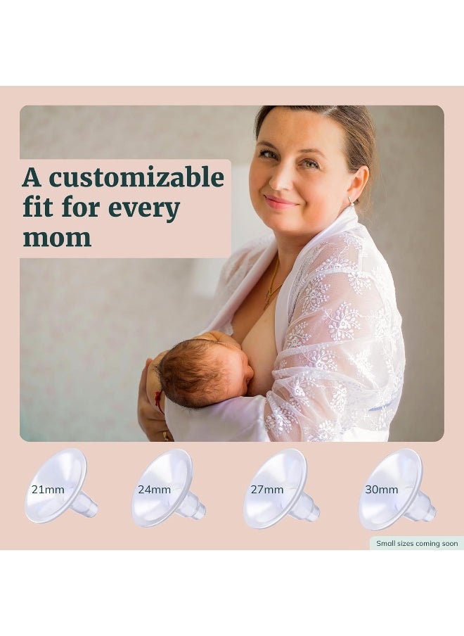 Larger Cushy Silicone Flanges, Breast Shields - Replacement Pump Parts - for Spectra, Lansinoh, Medela Pumps - Great for Elastic Nipples - Double (2 Pack) - 24mm