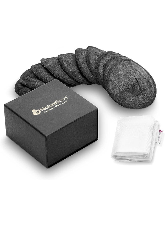NatureBond Reusable Nursing Pads. Set of 10 Nipple Pads for Breastfeeding, Breathable Breast Pads for Breastfeeding with Wash Bag & Box, Organic Viscose Made from Bamboo (Black)