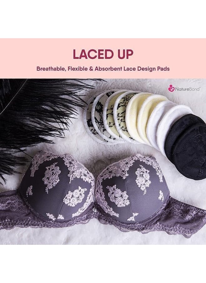 NatureBond Reusable Nursing Pads. Set of 10 Nipple Pads for Breastfeeding, Breathable Breast Pads for Breastfeeding with Wash Bag & Box, Organic Viscose Made from Bamboo (Black)