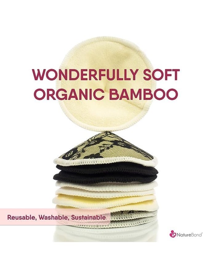 NatureBond Reusable Nursing Pads. Set of 10 Nipple Pads for Breastfeeding, Breathable Breast Pads for Breastfeeding with Wash Bag & Box, Organic Viscose Made from Bamboo (Black)