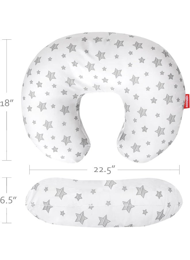 Moonsea Nursing Pillow Cover White with Star Print, Snug Fits Boppy Nursing Pillows, Breastfeeding Nursing Pillow Slipcovers Super Soft, for Breastfeeding Moms