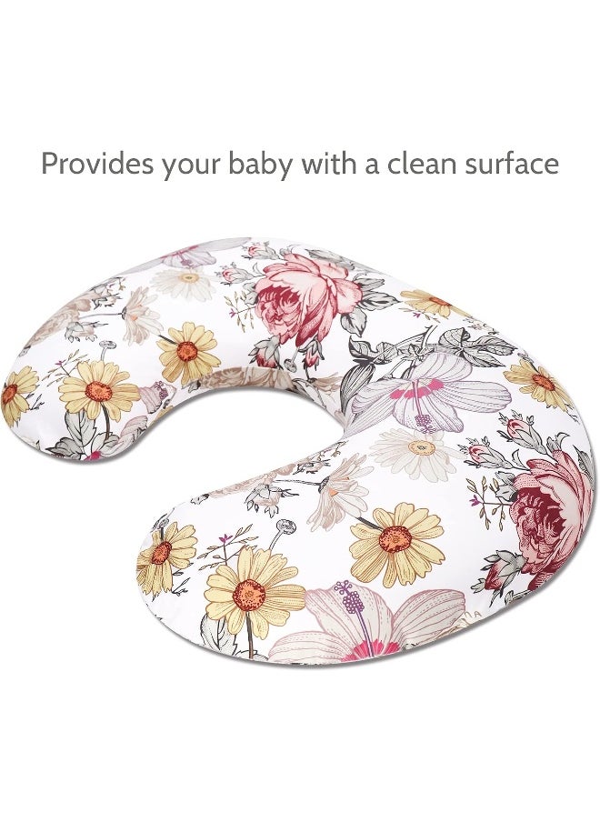 Floral Nursing Pillow Cover, Breastfeeding Pillow Slipcover for Baby Girls, Soft Snug Fits On Newborn Feeding Pillow Case