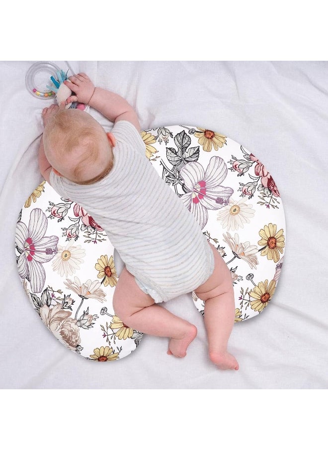Floral Nursing Pillow Cover, Breastfeeding Pillow Slipcover for Baby Girls, Soft Snug Fits On Newborn Feeding Pillow Case