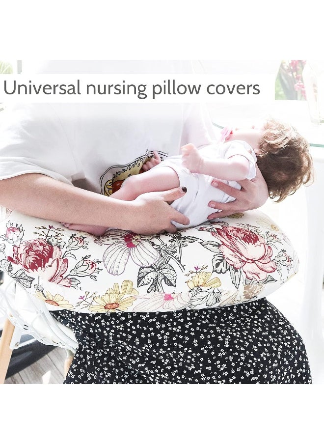 Floral Nursing Pillow Cover, Breastfeeding Pillow Slipcover for Baby Girls, Soft Snug Fits On Newborn Feeding Pillow Case
