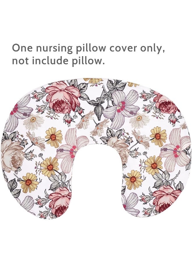 Floral Nursing Pillow Cover, Breastfeeding Pillow Slipcover for Baby Girls, Soft Snug Fits On Newborn Feeding Pillow Case