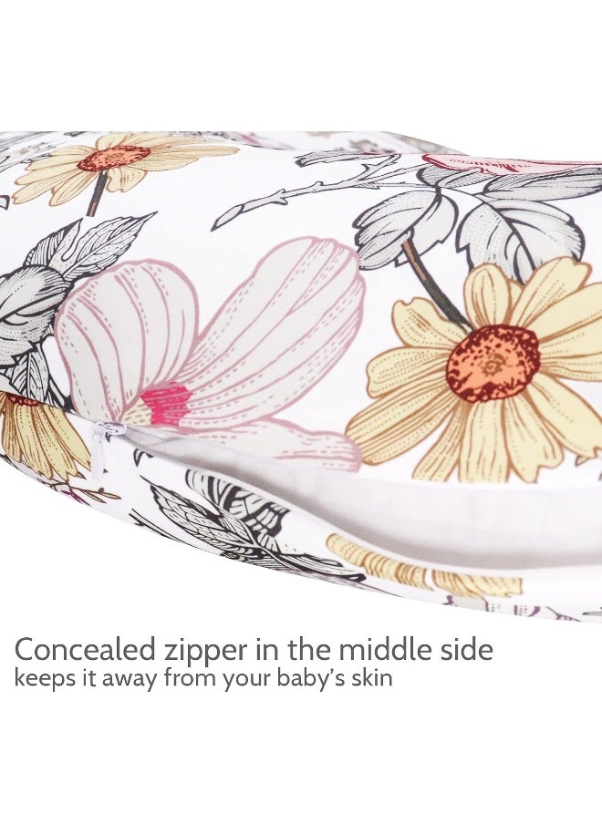 Floral Nursing Pillow Cover, Breastfeeding Pillow Slipcover for Baby Girls, Soft Snug Fits On Newborn Feeding Pillow Case