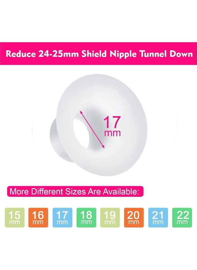 Durceler 17mm Silicone Flange Inserts Compatible with Medela/for Spectra S1 S2 / Elvie / S18 S21 / Momcozy S9 S12/ TSRETE 24mm Breast Pump Shields or Freemie 25mm; Reduce Tunnel Down to 17mm