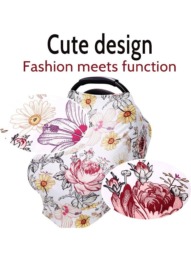 Floral Baby Car Seat Cover Girls, Infant Carseat Canopy, Stretchy Multi-use Nursing Cover for Stroller/High Chair/Shopping Cart/Car Seat Canopies