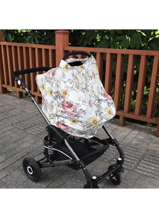 Floral Baby Car Seat Cover Girls, Infant Carseat Canopy, Stretchy Multi-use Nursing Cover for Stroller/High Chair/Shopping Cart/Car Seat Canopies