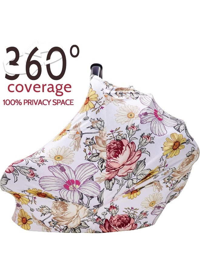 Floral Baby Car Seat Cover Girls, Infant Carseat Canopy, Stretchy Multi-use Nursing Cover for Stroller/High Chair/Shopping Cart/Car Seat Canopies