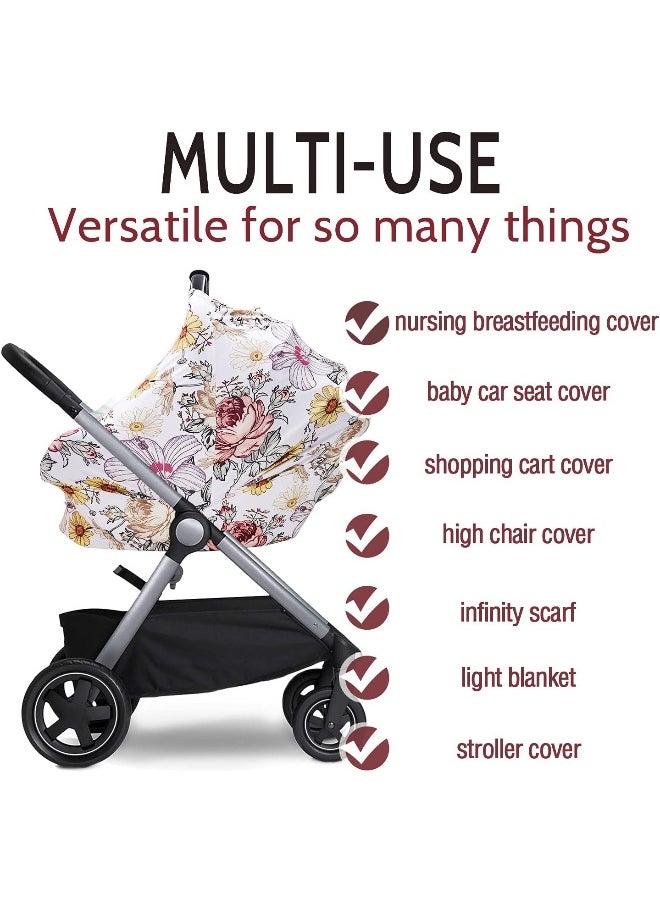 Floral Baby Car Seat Cover Girls, Infant Carseat Canopy, Stretchy Multi-use Nursing Cover for Stroller/High Chair/Shopping Cart/Car Seat Canopies