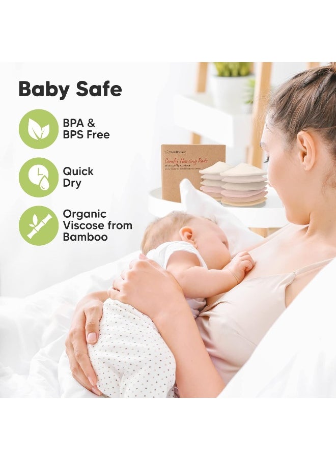 Organic Bamboo Viscose Nursing Pads - 14 Washable Breastfeeding Pads, Wash Bag, Reusable Breast Pads for Breastfeeding, Nipple Pads for Breastfeeding, Breastfeeding Essentials (Neutrals, L 4.8