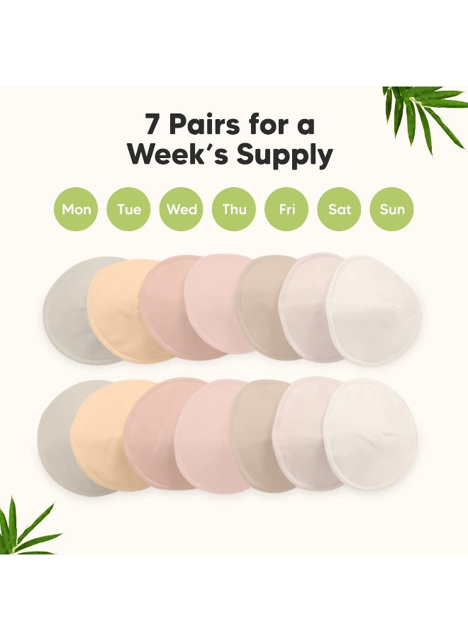 Organic Bamboo Viscose Nursing Pads - 14 Washable Breastfeeding Pads, Wash Bag, Reusable Breast Pads for Breastfeeding, Nipple Pads for Breastfeeding, Breastfeeding Essentials (Neutrals, L 4.8