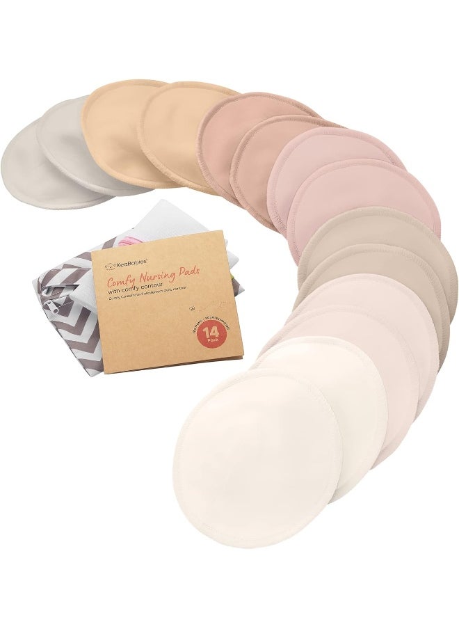 Organic Bamboo Viscose Nursing Pads - 14 Washable Breastfeeding Pads, Wash Bag, Reusable Breast Pads for Breastfeeding, Nipple Pads for Breastfeeding, Breastfeeding Essentials (Neutrals, L 4.8
