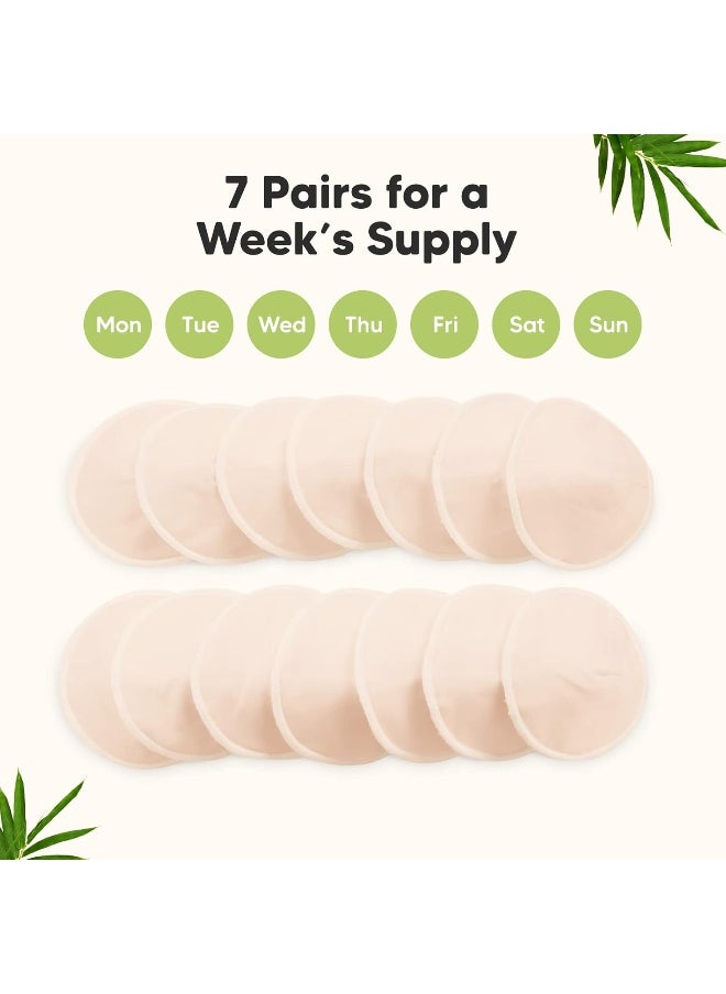 KeaBabies Organic Bamboo Nursing Pads - 14 Washable Nursing Pads + Laundry Bag - Reusable Nursing Pads for Maternity - Washable Nursing Pads (Bare Beige, L 12 cm)