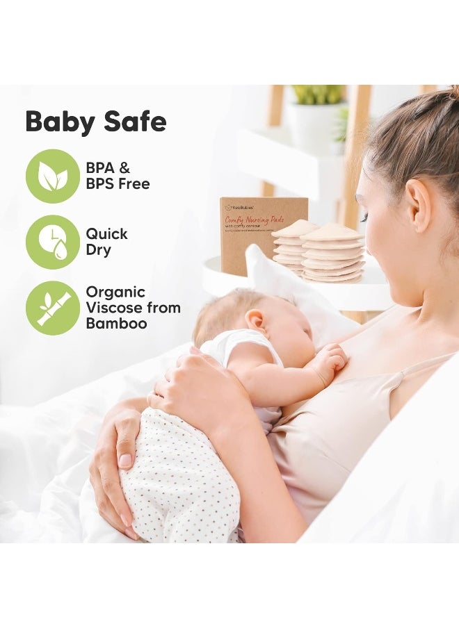 KeaBabies Organic Bamboo Nursing Pads - 14 Washable Nursing Pads + Laundry Bag - Reusable Nursing Pads for Maternity - Washable Nursing Pads (Bare Beige, L 12 cm)
