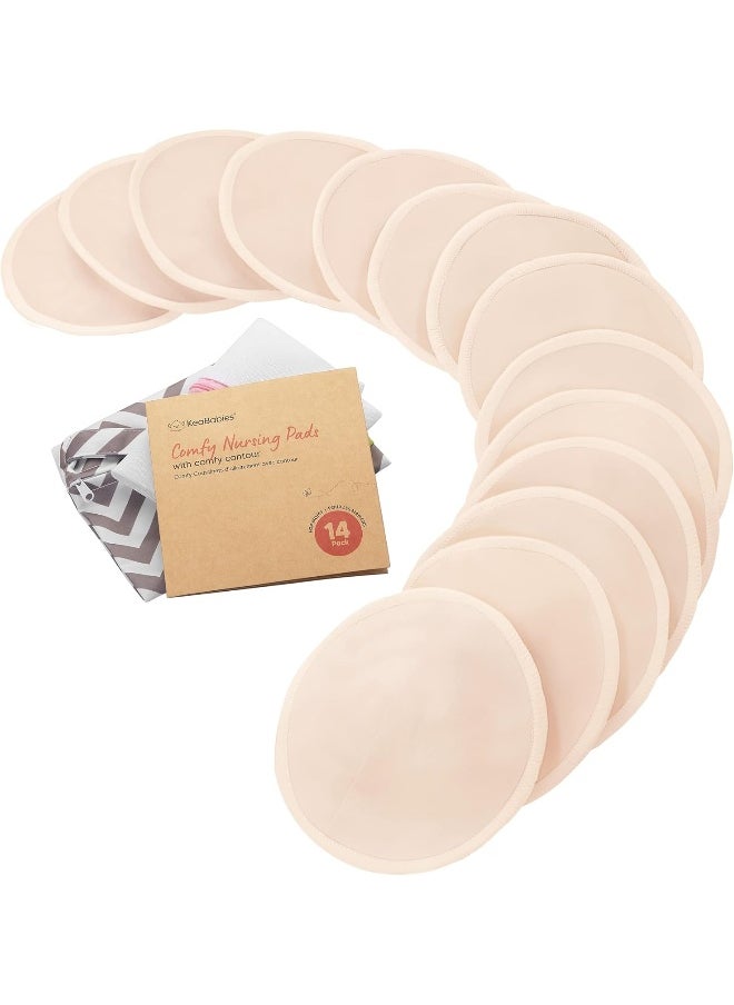 KeaBabies Organic Bamboo Nursing Pads - 14 Washable Nursing Pads + Laundry Bag - Reusable Nursing Pads for Maternity - Washable Nursing Pads (Bare Beige, L 12 cm)