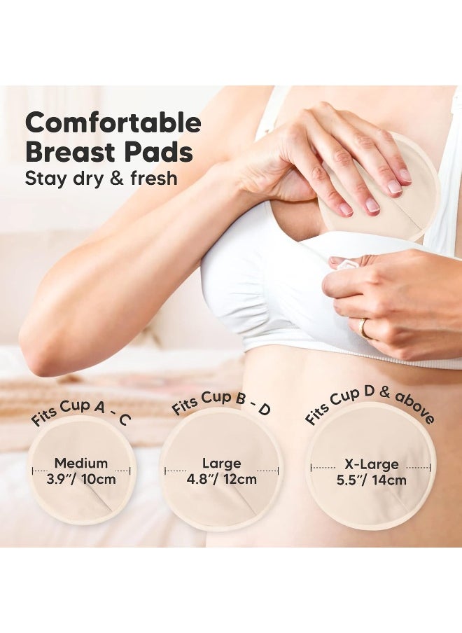 KeaBabies Organic Bamboo Nursing Pads - 14 Washable Nursing Pads + Laundry Bag - Reusable Nursing Pads for Maternity - Washable Nursing Pads (Bare Beige, L 12 cm)