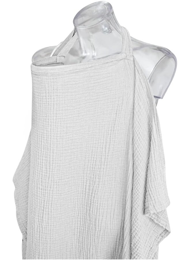 Konssy Muslin Nursing Cover for Baby Breastfeeding, Breathable 100% Cotton Breastfeeding Cover with Rigid Hoop for Mother Nursing Apron, Multi-use Carseat Canopy (Grey)