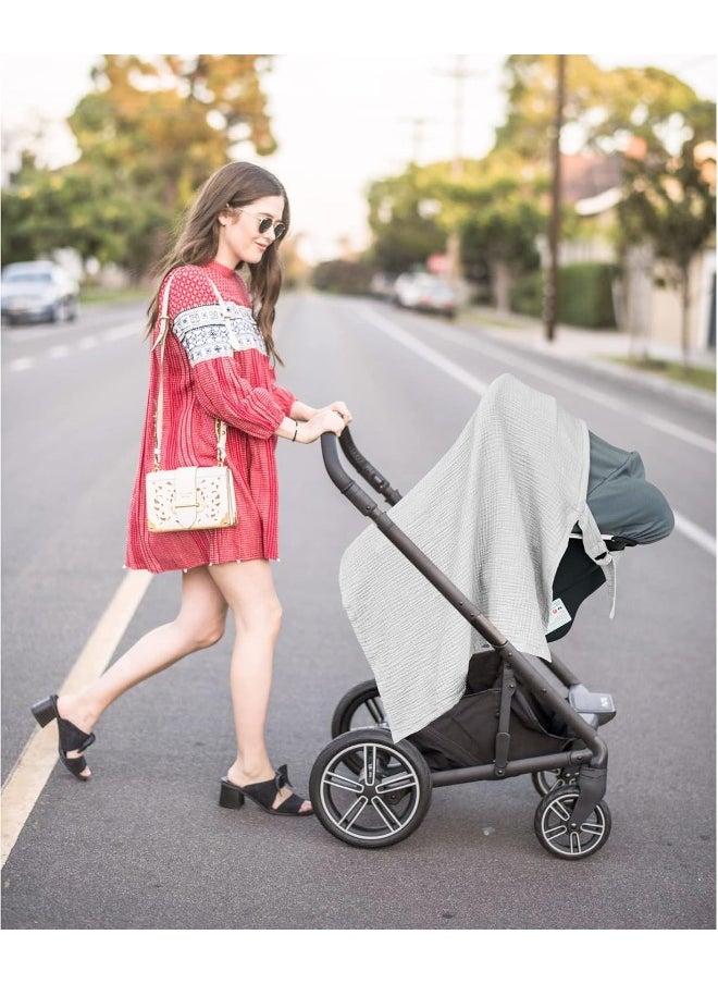 Konssy Muslin Nursing Cover for Baby Breastfeeding, Breathable 100% Cotton Breastfeeding Cover with Rigid Hoop for Mother Nursing Apron, Multi-use Carseat Canopy (Grey)