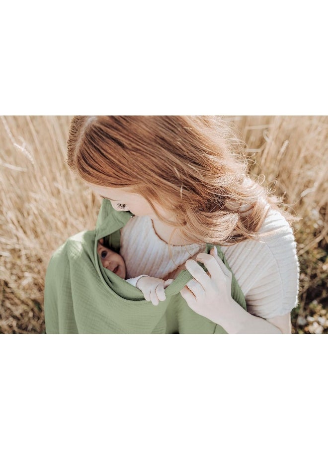Konssy Muslin Nursing Cover for Baby Breastfeeding Breathable 100% Cotton Breastfeeding Cover with Rigid Hoop for Mother Nursing Apron Multi-use Carseat Canopy (Sage)