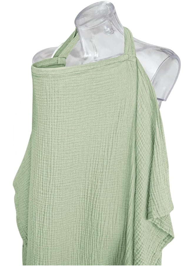 Konssy Muslin Nursing Cover for Baby Breastfeeding Breathable 100% Cotton Breastfeeding Cover with Rigid Hoop for Mother Nursing Apron Multi-use Carseat Canopy (Sage)