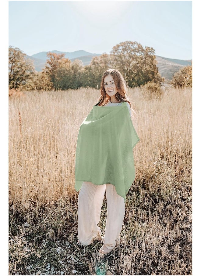 Konssy Muslin Nursing Cover for Baby Breastfeeding Breathable 100% Cotton Breastfeeding Cover with Rigid Hoop for Mother Nursing Apron Multi-use Carseat Canopy (Sage)