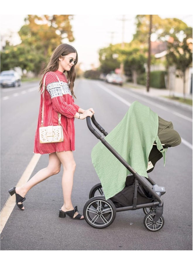 Konssy Muslin Nursing Cover for Baby Breastfeeding Breathable 100% Cotton Breastfeeding Cover with Rigid Hoop for Mother Nursing Apron Multi-use Carseat Canopy (Sage)