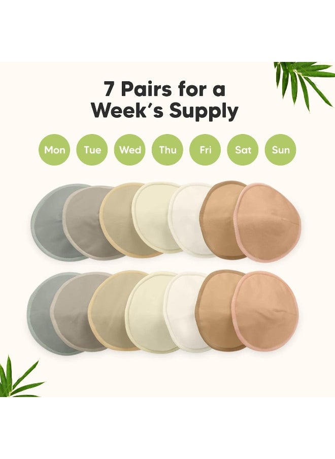 Organic Bamboo Viscose Nursing Pads - 14 Washable Breastfeeding Pads, Wash Bag, Reusable Breast Pads for Breastfeeding, Nipple Pads for Breastfeeding, Breastfeeding Essentials